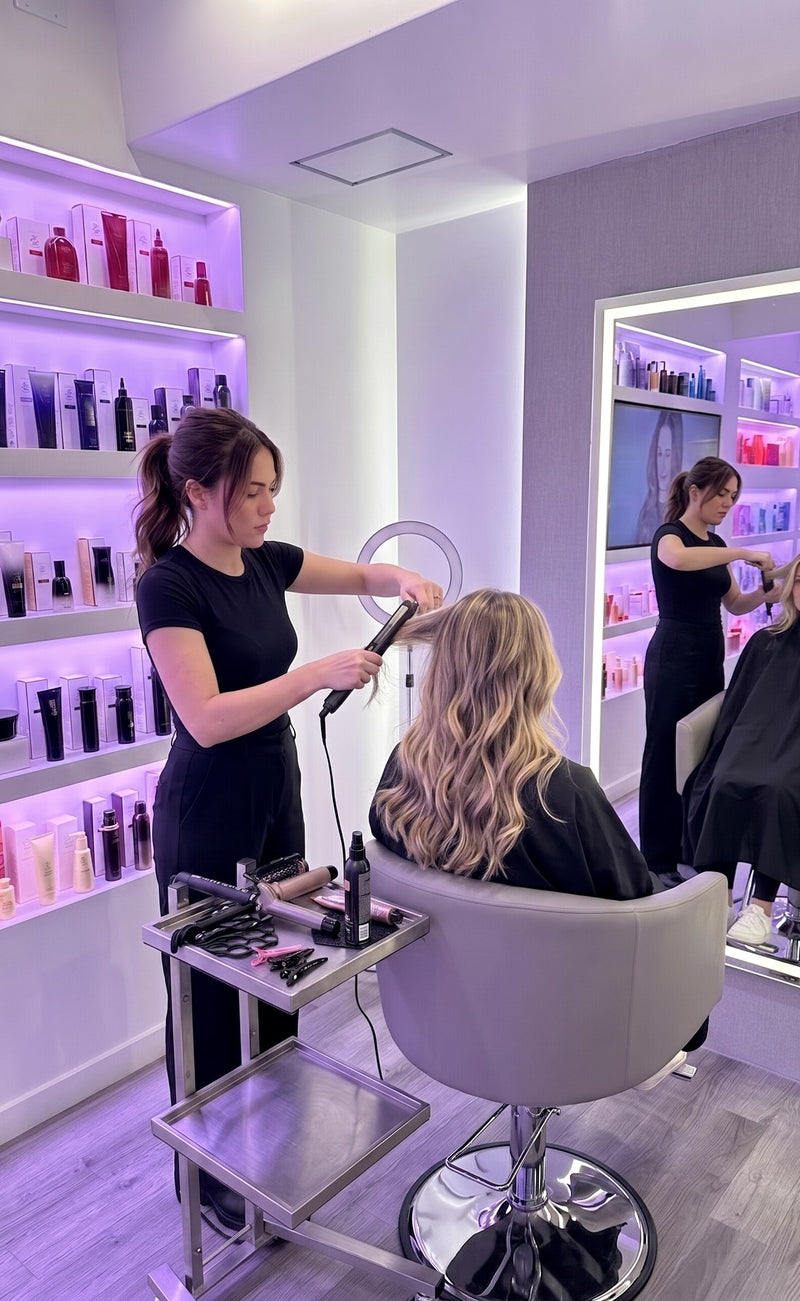 Stylist testing an ALFA formulation in the on-site salon